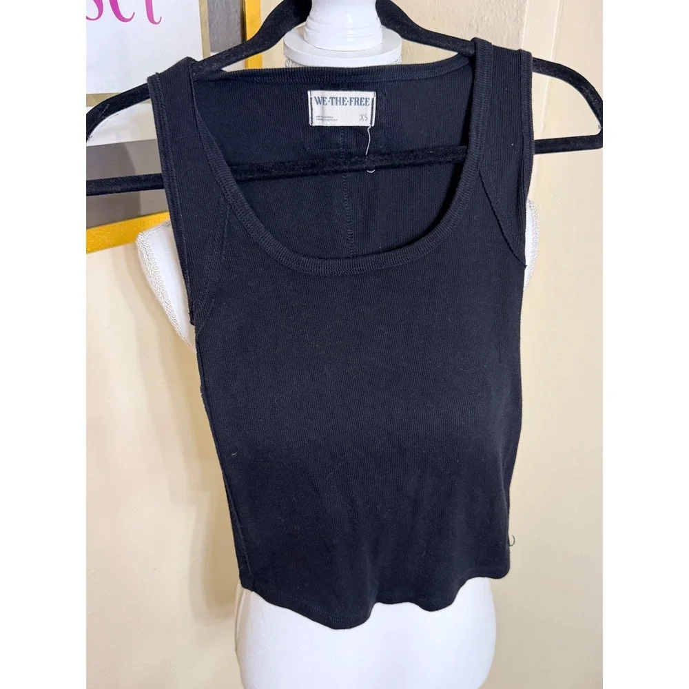 We The Free Free People Black Ribbed Scoop Neck Tank Top XS Cropped Layering